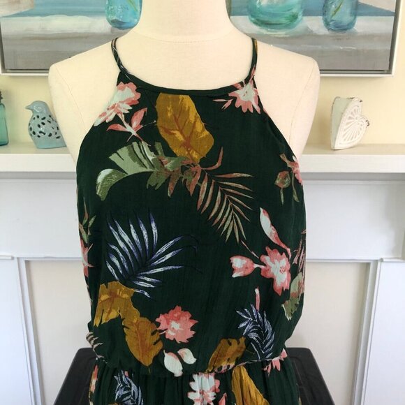 Bailey Blue Maxi Halter Dress Small Dark Fairy Hi Lo Ruffle Key Hole Tropical - Picture 5 of 12